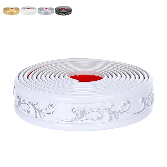 HXRH 1Roll Flexible Molding Trim Self Adhesive 6.56Ft Ceiling Wall Molding Trim 3D Wall Edging Lines Foam Baseboard for Frames & Cabinets(White Silver)