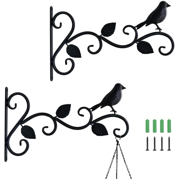 HXRH 2 Pack Hanging Plants Bracket,Black Metal Flower Pot Hanger,Unique Vintage Decorative Hook,for Bird Feeder Wind Chimes Lanterns,Indoor Outdoor Garden Supplies 12 Inch