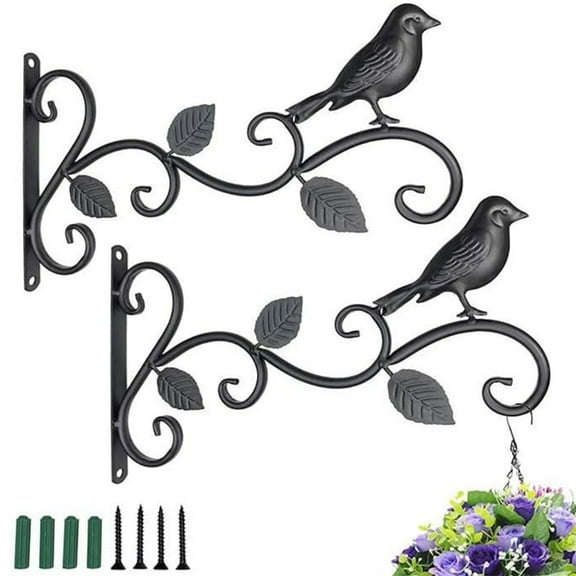 HXRH 2 Pcs Plant Hooks for Wall,12" Hanging Plants Bracket,Metal Bird Feeder Hooks,Vintage Decorative Flower Pot Hanger,for Wind Chimes Lanterns Patio Garden Outdoor (Black)