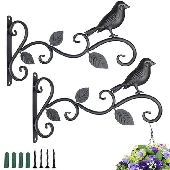 HXRH 2 Pcs Plant Hooks for Wall,12" Hanging Plants Bracket,Metal Bird Feeder Hooks,Vintage Decorative Flower Pot Hanger,for Wind Chimes Lanterns Patio Garden Outdoor (Black)