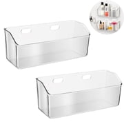 HXRH 2 Pcs Plastic Cabinet Door Organizer Wall Mounted Storage Box Clear Adhesive Caddy No Drilling Hanging Bins with Self Adhesive Tape for Home Office Kitchen Bathroom 10   4 inch