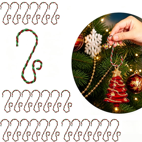 Tutuviw 20Pcs Christmas Ornament Hook 2.16*0.59 Inch S Shaped Hooks Decorative Hook Hangers Metal Wire Hanging Hook for Xmas Tree Xmas Balls Party Decorations(Green)