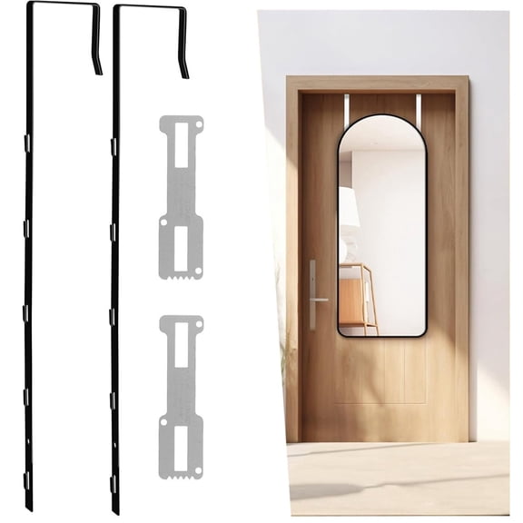 HXRH 2Pcs Over The Door Mirror Hanger Adjustable Door Mirror Hanger 5-Hole Door Mount Mirrors Brackets for Mirrors with Holes with 2 Iron Filings(Black)