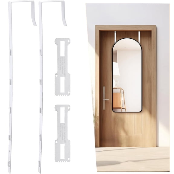 HXRH 2Pcs Over The Door Mirror Hanger Set Adjustable Five-Hole Mirror Hook Hanging Paintings Flowers and Decor Brackets Perfec-t Height and Fit (White)