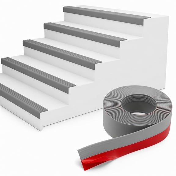 HXRH 3.28 Feet Stair Edge Protector Self Adhesive Vinyl Stair Nosing Molding Trim Non-Slip and Waterproof Indoor Outdoor Stair Treads for Wooden StepsGrey