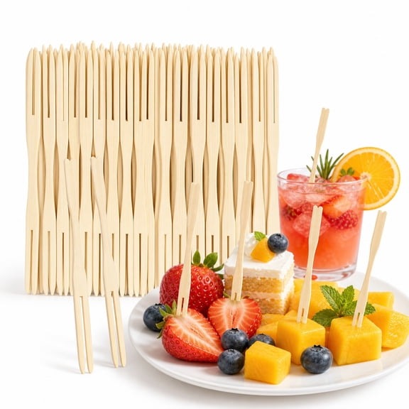 HXRH 3.5” x 0.28" Fruits Forks,300Pack Durbale Mini Appetizer Forks for Home,Disposable Eco-Friendly Wooden Toothpicks for Charcuterie,Wedding