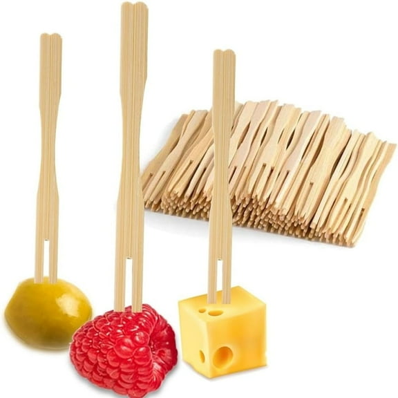 Scheam 300 Pcs Bamboo Toothpicks for Appetizers,Disposable Fruit Fork,Wooden Cocktail Forks,Mini Food Skewers Sticks,Perfect for Dessert Drinks Salads,Birthday Wedding Party Supplies