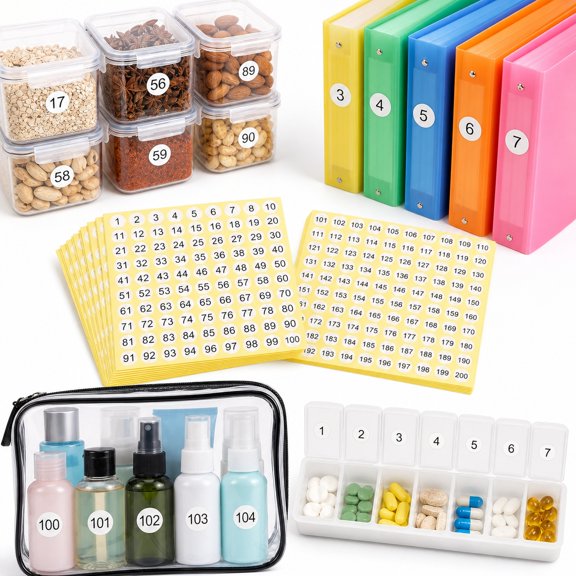 HXRH 3000Pcs Small Number Stickers 30 Sheet 1-200 Consecutive Round Labels 0.4 Inch Consecutive Inventory Stickers for for Indoor Outdoor Organizing Storage Boxes