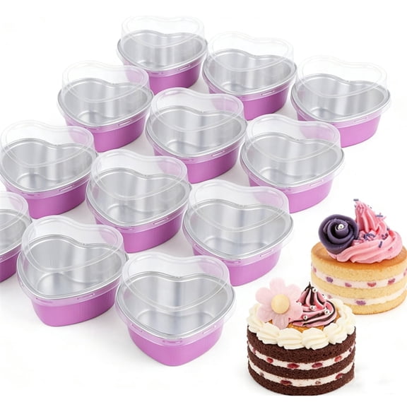 HXRH 30Pcs Mini Aluminum Foil Cupcake Cups with Lids Baking Cup Cake Tin Mold Disposable Cupcake Containers for Mother's Day Wedding Birthday