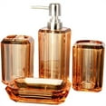thumbnail image 1 of HXRH 4 Pieces Bathroom Vanity Accessory Set,Soap Dispenser Set,include Transparent Lotion Bottle Mouthwash Cup Toothbrush Holder Soap Dish,for Home Dorm Travel (Amber), 1 of 7