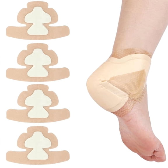 HXRH 4Pcs Waterproof Heel Silicone Foam Dressing Wounds Bandages Adhesive Sacral Bandages with Absorbent Padding for Heel Ulcer Pressure