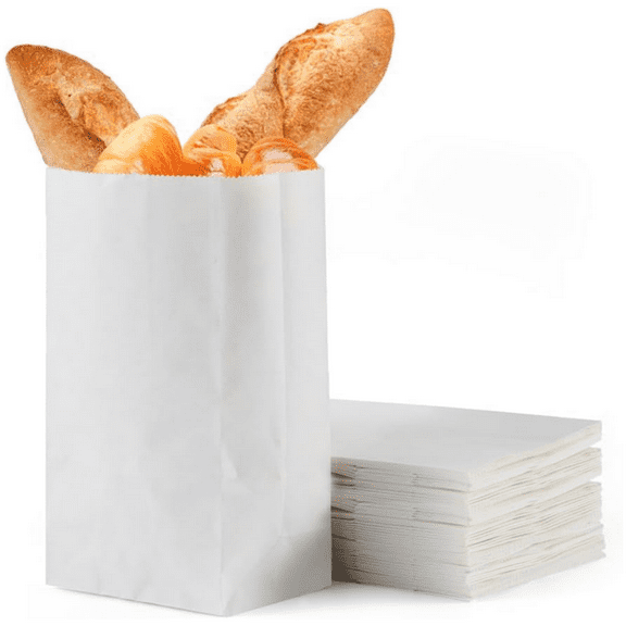 HXRH 50 Pcs Kraft Paper Treat Bags,Take Away Lunch Bags,Snack Candy Pouches,Flat Gift Packaging Bags,Breakfast Bread Pouches,for Wedding Birthday Party (White)