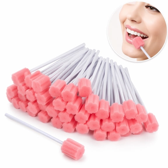 HXRH 50Pcs Disposable Mouth Sponge 4.52 Inch Longer Handle Sponge Swab Sticks Soft Foam Mouth Swabs for Mouth Cleaning(Pink)