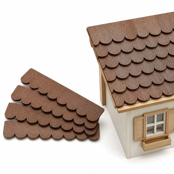HXRH 50Pcs Dollhouse Roof Shingles 4.25*1.14 inch Wooden Miniature Roof Tiles Mini Fish Scale Wooden Tiles for 1: 12 Scale Doll House Projects DIY Miniature Landscapes