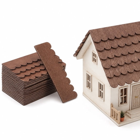 HXRH 50Pcs Miniature Roof Shingle Strips 4.25*1.14 inch Geometric Modeling Roof Strips Micro Landscape Roofing Pretending Prop for Doll House Projects DIY Miniature
