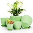 thumbnail image 1 of HXRH 6 Pack Indoor Plant Pots,Plastic Planters with Saucers & Drain Holes,Resin Flower Pots,Medium to Small 7.5/6.5/5.5/4.9/4.2/3.5 Inch,for All Different Types of Plants (Green), 1 of 7