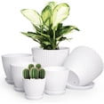 thumbnail image 1 of HXRH 6 Pack Indoor Plastic Planters,Plant Pots with Saucers & Drain Holes,Resin Flower Pots,Medium to Small 7.5/6.5/5.5/4.9/4.2/3.5 Inch,for All Different Types of Plants (White), 1 of 7