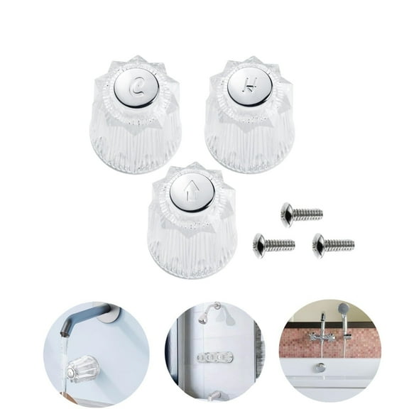HXRH Acrylic Shower Knob Replacement,Clear Acrylic Hot,Cold Faucet Handle,Compatible with Pfister Contessa and Windsor Tub and Shower,3 Pieces
