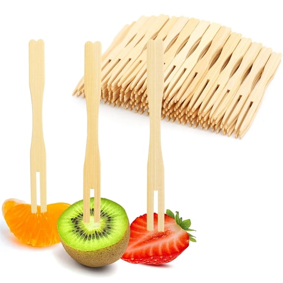 HXRH Bamboo Fruit Fork,300 Pcs Disposable Appetizer Toothpicks,3.5 Inch Mini Dessert Forks,Party Food Picks Skewers,Wooden Cocktail Picks,for Wedding Birthday Catering