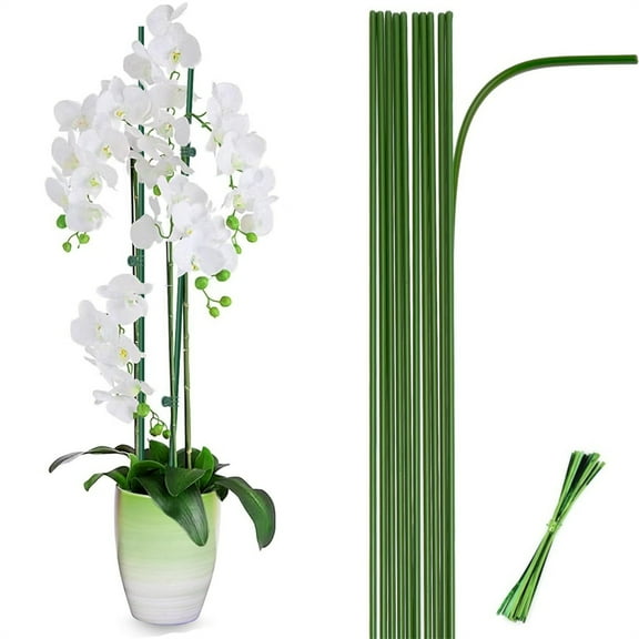 HXRH Bendable Plant Stakes,20 Pack Flower Support Sticks,Green Vine Climbing Support,Indoor Orchid Stakes,Garden Single Stakes with Twist Ties,for Potted Plants Peony Rose 15.7 inch
