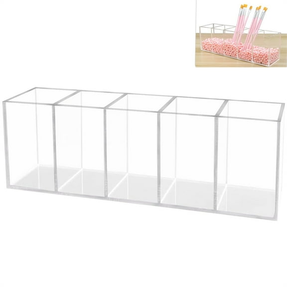 HXRH Clear Acrylic Desk Organizer 5 Compartments Pen Holder Makeup Brush Storage Box Cube Pencil Marker Stationery Organizer for Home Vanity Kitchen Office Dorm 11 × 2.7 × 3.7 inch