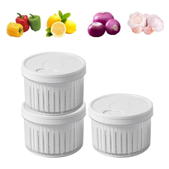 HXRH Fresh Keeping Box,3Pack Durable Vegetable Storage Containers,Reusable Fruit and Veggie Savers for Onion,Tomato