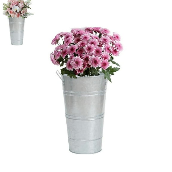 HXRH Galvanized Metal Vases,9.8x4.3x3In Rustic Decorative Metal Holder Flower Vase for Farmhouse,1Pc Galvanized Bucket for Wedding