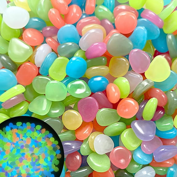 HXRH Mini Artificial Luminous Pebbles,Colorful Decorative Moss Rocks,Glass Glow in The Dark Stones,Small Garden Pathway Pebbles Ornamental,for Fish Tank Aquarium Vase Flower Pot 500 Pcs