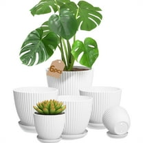 HXRH Plastic Flower Pots with Saucers & Drainage,6 Pack Plant Pots for Indoor,Modern Resin Planters,for Garden Flowers Succulents,Home Decor,7.5/6.5/5.5/4.9/4.2/3.5 Inch,White