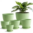 thumbnail image 1 of HXRH Plastic Plant Pots for Indoor,6 Pack Flower Pots with Saucers & Drainage,Modern Resin Planters,for Garden Flowers Succulents,Home Decor,7.5/6.5/5.5/4.9/4.2/3.5 Inch,Green, 1 of 7