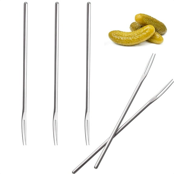 HXRH Silver Pickle Forks,Stainless Steel Fruit Forks Set,2-Tine Dessert Forks,Olive Fork with Long Handle,8.6 Inch Appetizer Fork,Dishwasher safe,for Home Party Kitchen 5 Pcs