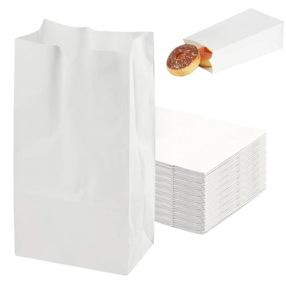 HXRH Small Kraft Lunch Bags,3.5 x 2.1 x 7 Inches White Paper Bags,Snack Treat Bags,Flat Gift Packaging Pouches,for Food Storage,Wedding Birthday Party Supply 100 Pcs
