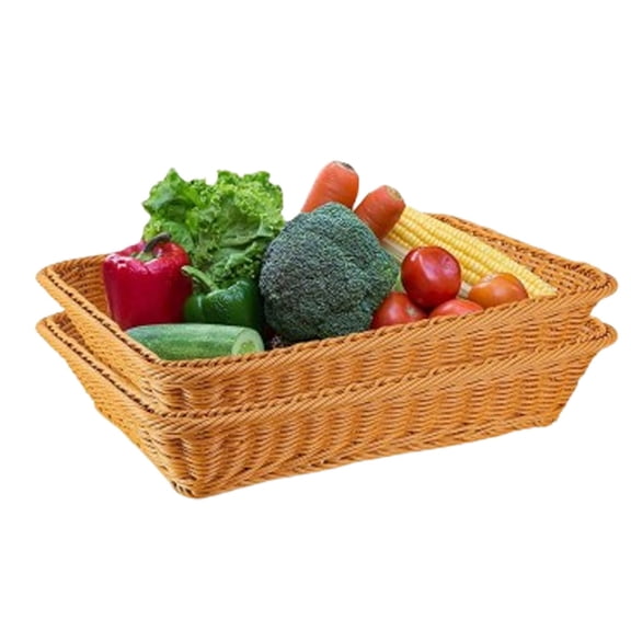 HXRH Stackable Bread Basket Faux Wicker Fruit Basket 12"  7.9" Large Food Serving Trays Rectangular Sundries Storage Boxes for Home Kitchen & Bakery Use 2 Pack