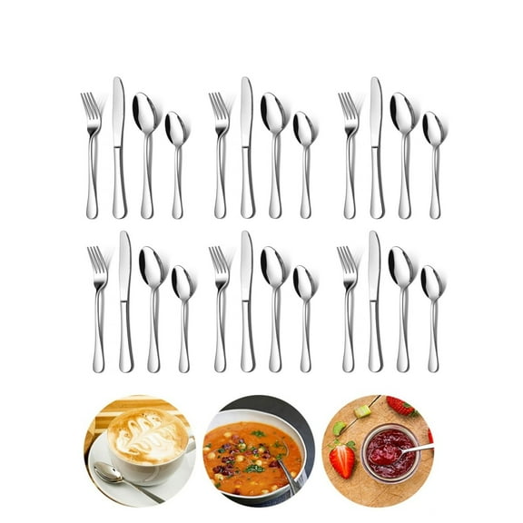 HXRH Stainless Steel Cutlery Set,Durable Eating Tableware Set for Dinner,Pack of 24 Reusable Dinner Silverware for Restaurant,Kitchen