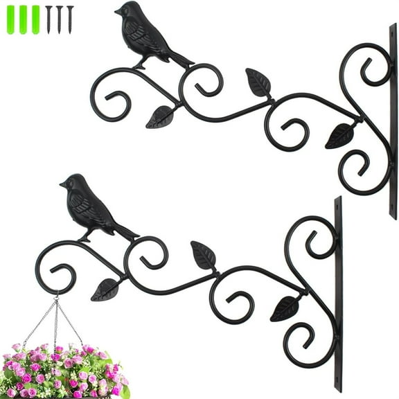 HXRH Wall Mount Plant Hooks,2 Pcs Metal Hanging Plants Bracket,Vintage Decorative Hanger,12" Outdoor Garden Hooks,for Bird Feeder, Wind Chime, Lights, Lanterns (Black)