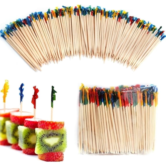 1000 Pcs Wood Frill Toothpicks 2.5Cellophane Cocktail Picks with Assorted Colors Decorative Food Toothpicks Charcuterie Sticks for Sandwiches Appetizers Barbeque Party Supplies