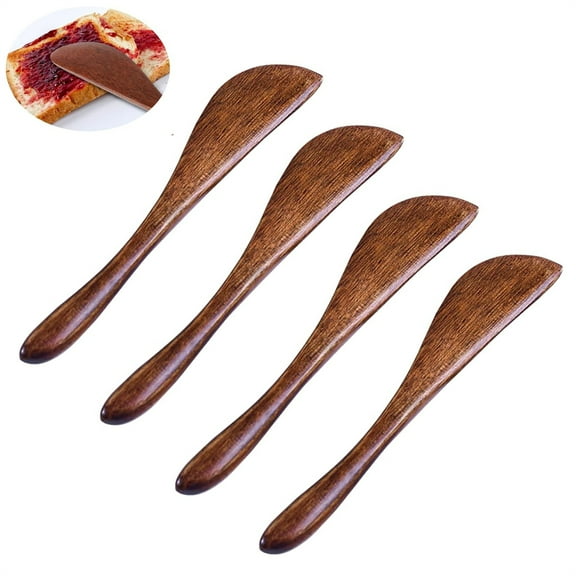 HXRH Wooden Butter Spreaders,4 Pcs Natural Solid Wood Cheese Spatula,Thickened Peanut Spreader,Reusable Condiment Knives,for Cream Jam Sandwiches Toast,Kitchen Restaurant Supplies