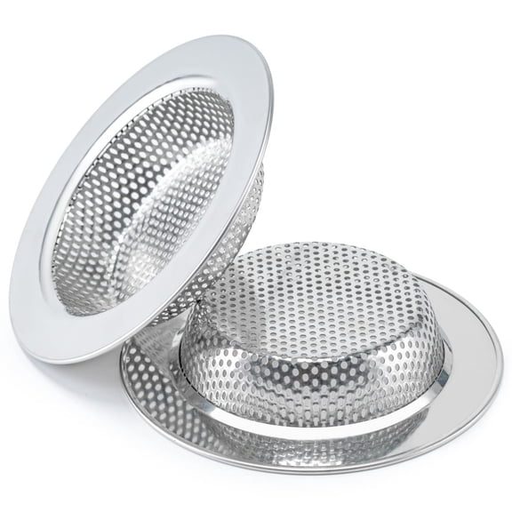 HXRT Kitchen Sink Drain Strainer 2 Pack, Stainless Steel Sink Basket Filter with Wide Rim, Anti-Clog Sink Drain Filter for Bathroom & Kitchen Basin to Catch Food Residue, Debris(Outer Diameter 4.5 In