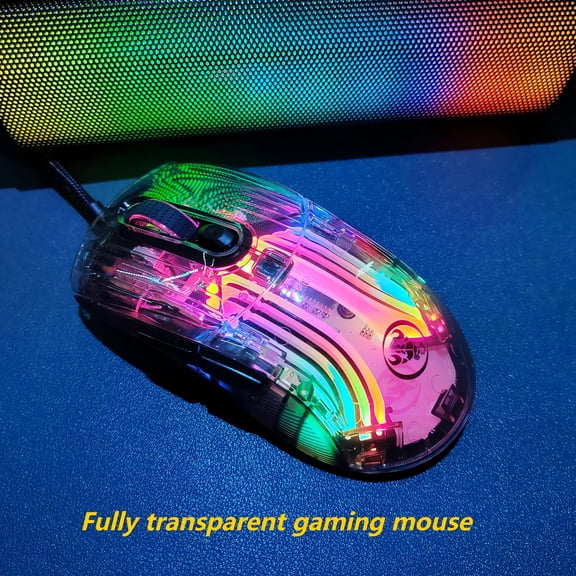 HXSJ Fully Transparent Gaming Mouse, 1000Hz, RGB Backlit, Ergonomic Design, A825 Optical Sensor, 7-Key Programmable, Wired USB Connection, No Battery Needed - Ideal for Laptop, PC, Mac - Perfect Gift
