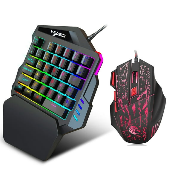 HXSJ J50 One-Handed Gaming Keyboard 35 Keys LED Backlight + Wired Gaming Mouse with Breathing Light 5500 DPI 7 Button Keyboard and Mouse Combo