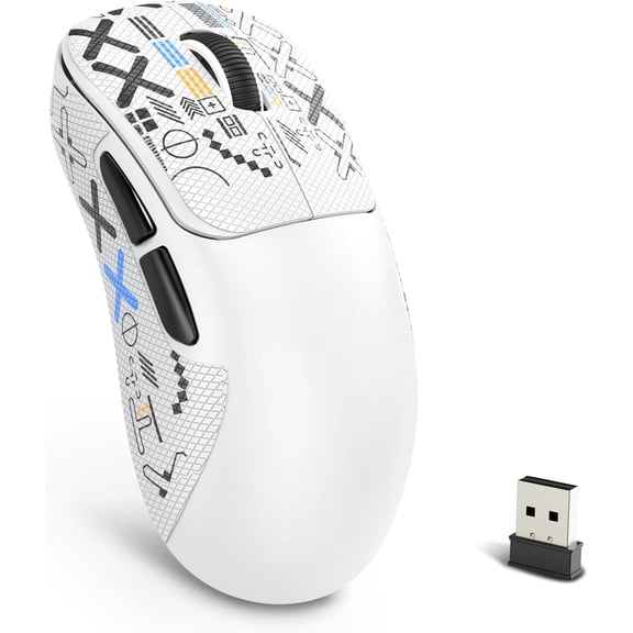 HXSJ T700 Wireless Gaming Mouse Adjustable 10K DPI 1K Optical Sensor 2.4G/BT/USB-C 6 Programmed Buttons 56g Lightweight Right-Handed Ergonomic Computer Mice for PC/Mac-White&Griptape