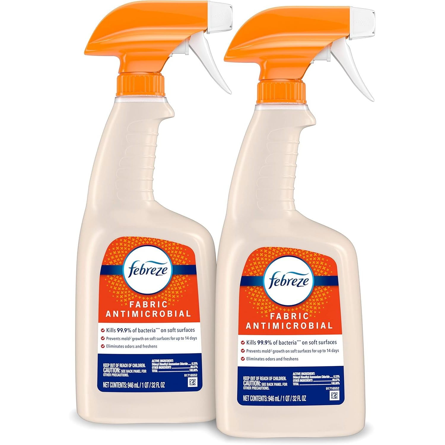 HXSP Fabric Spray, Odor Eliminator for Strong Odor, Sanitizing and Antimicrobial, 32 fl oz (2 Count)