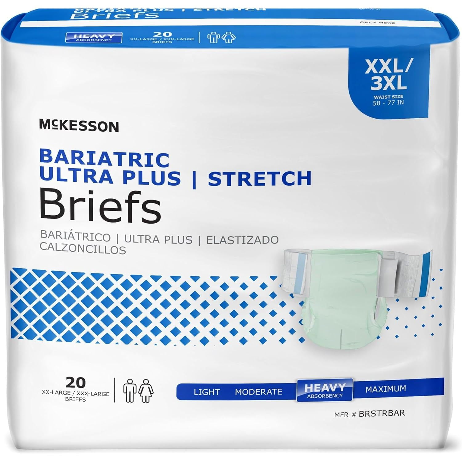 HXSP Ultra Plus Stretch Briefs, [20 Count], XXL/3XL, 58-77 in. Incontinence Adult Diapers, Heavy Absorbency, Unisex, Disposable, Elastic Leg Gathers and Contoured Fit for Men and Women