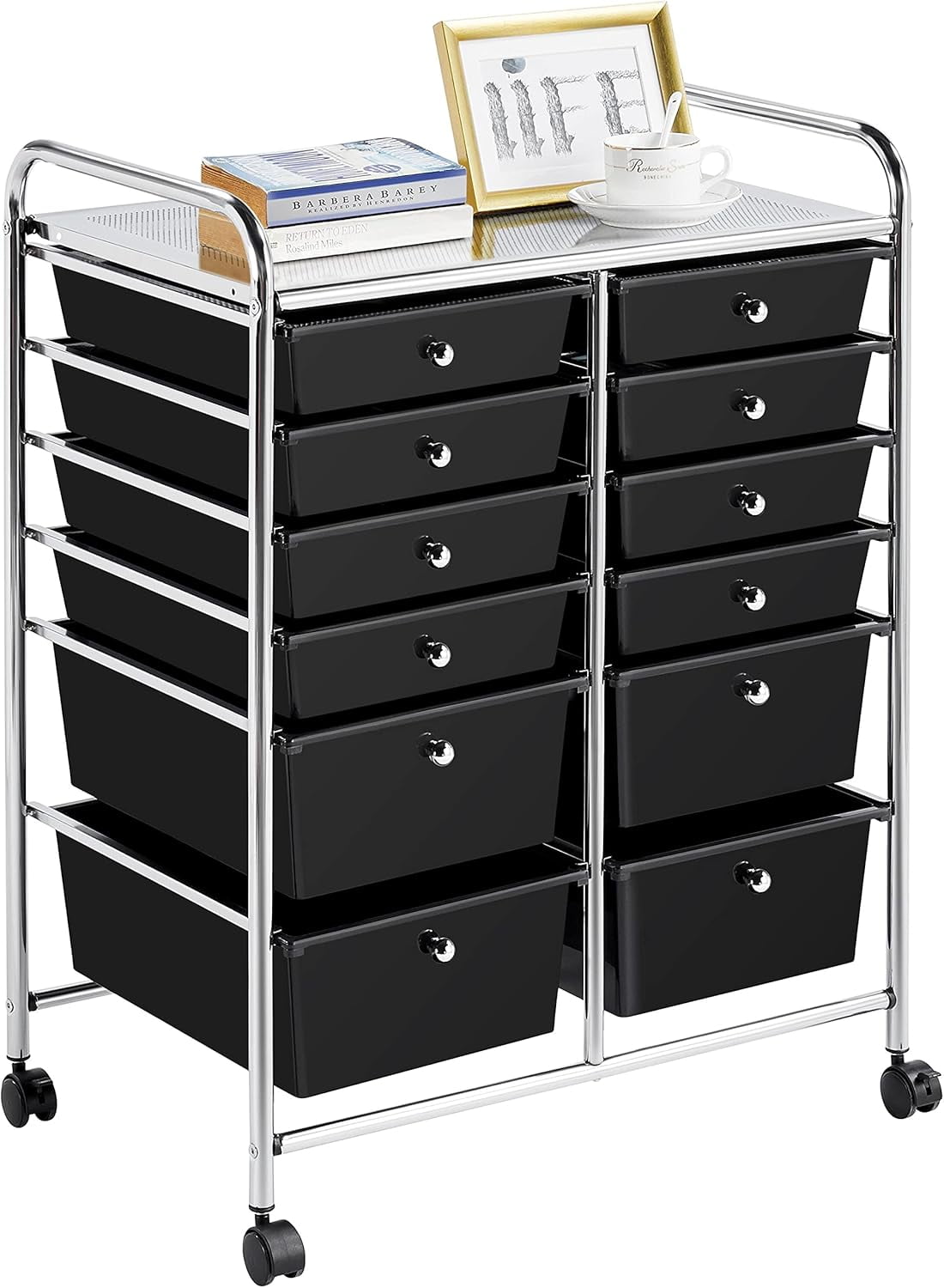 Black Rolling Cart With Drawersnull