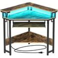 thumbnail image 1 of HXULER Corner Desk, 44.5" W x 34.5" H Small Computer Desk with Power Outlets, Gaming Desk with LED Lights, Triangle Corner Desk with Keyboard Tray & Monitor Stand for Small Space,Rustic Brown, 1 of 6