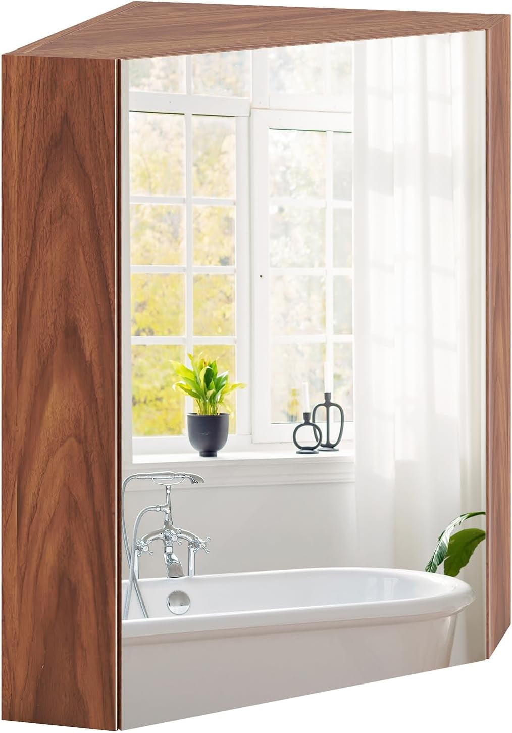 HXULER Corner Medicine Cabinet with Mirror, 23.5" Wall Mounted Storage ...