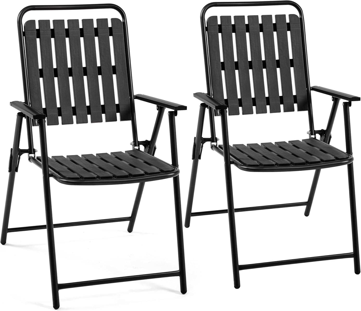 HXULER Folding Patio Chair Set of 2, Outdoor Dining Chair with Armrests ...