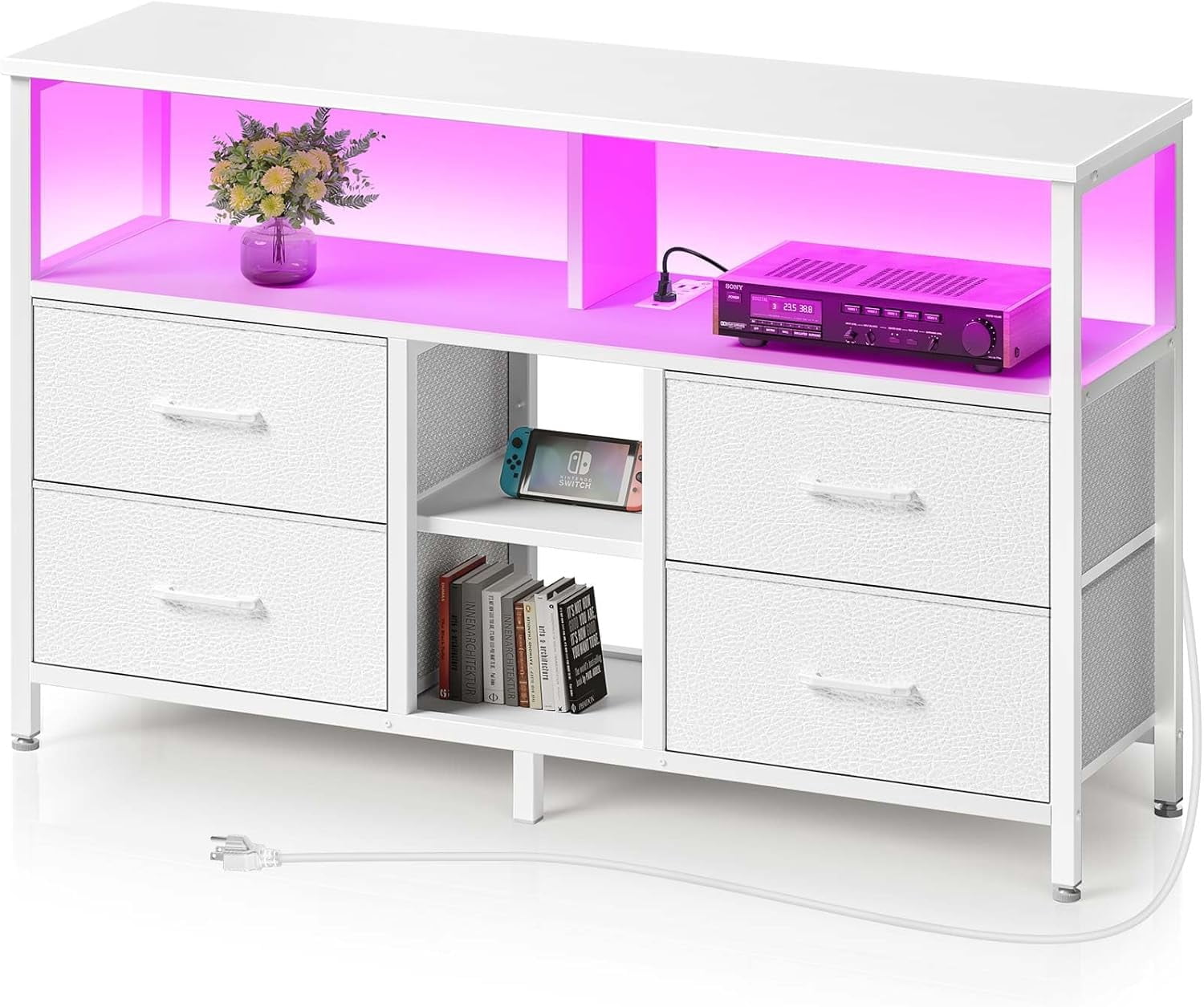 Dresser Tv Stand Universal Tv Stand TV Stand With Mount And 7 Fabric Drawers, Led Entertainment Center With Power Outlets For 32 45 55 60 65 70 Inch TVs, Black Dresser With