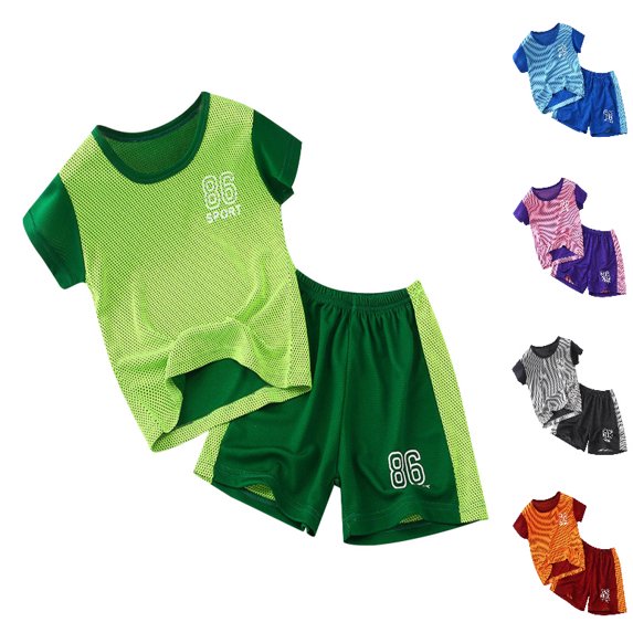 HXWCHs 2-Piece Toddler Boy Athletic Clothes for Boys Summer Outfits Sleeveless Mesh Tank Top and Shorts Set Size: 4-5 Years Green