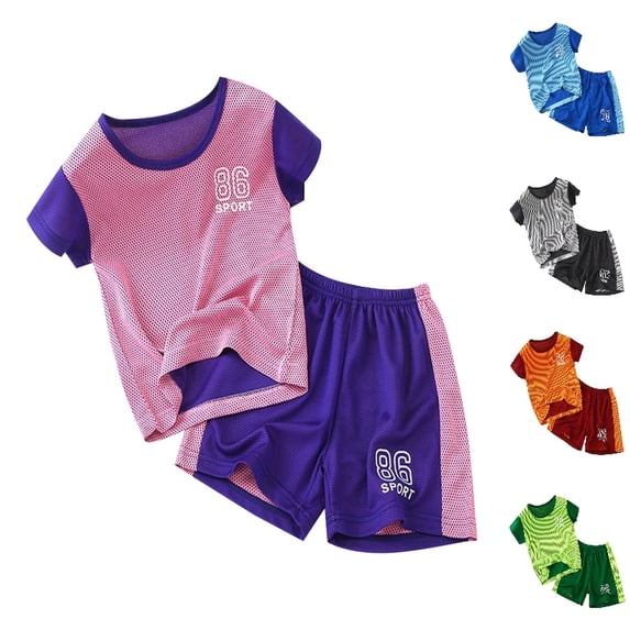 HXWCHs 2-Piece Toddler Boy Athletic Clothes for Boys Summer Outfits Sleeveless Mesh Tank Top and Shorts Set Size: 4-5 Years Purple